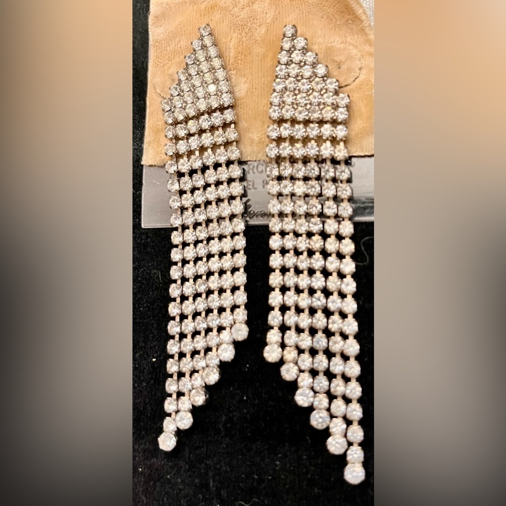 Genevieve VTG Silver Crystal Chandelier Runway Dangle Earrings 3" Surgical Steel